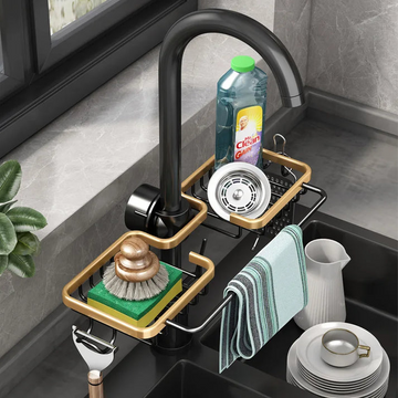 Elevate Your Kitchen Efficiency with an Aluminum Sink Rack Sponge & Soap Organizer