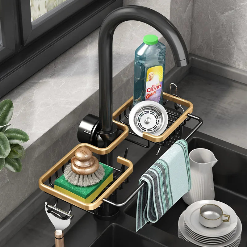 Aluminum Sink Rack Sponge & Soap Organizer