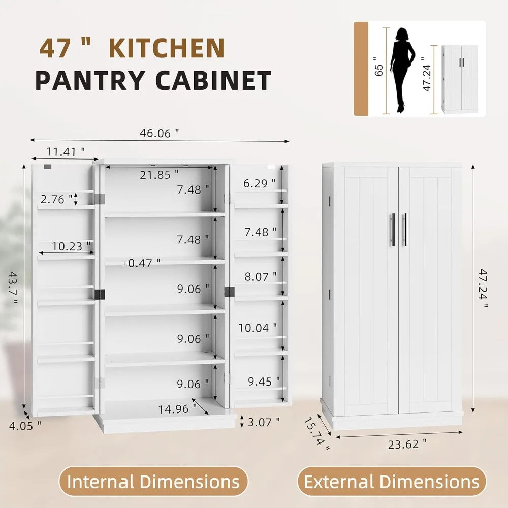 Pantry Cabinet with Adjustable Shelves and Doors